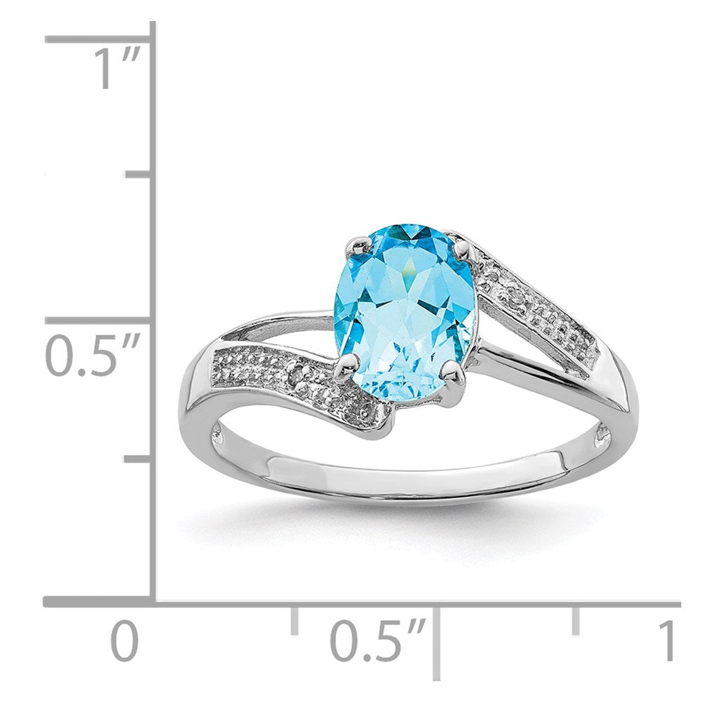 Sterling Silver Rhodium Light Swiss Blue Topaz & Diamond Ring