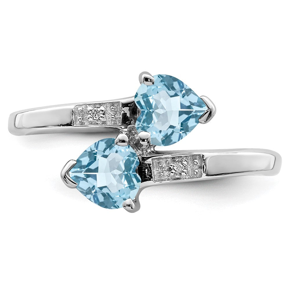 Sterling Silver Rhodium Light Swiss Blue Topaz & Diamond Heart Ring