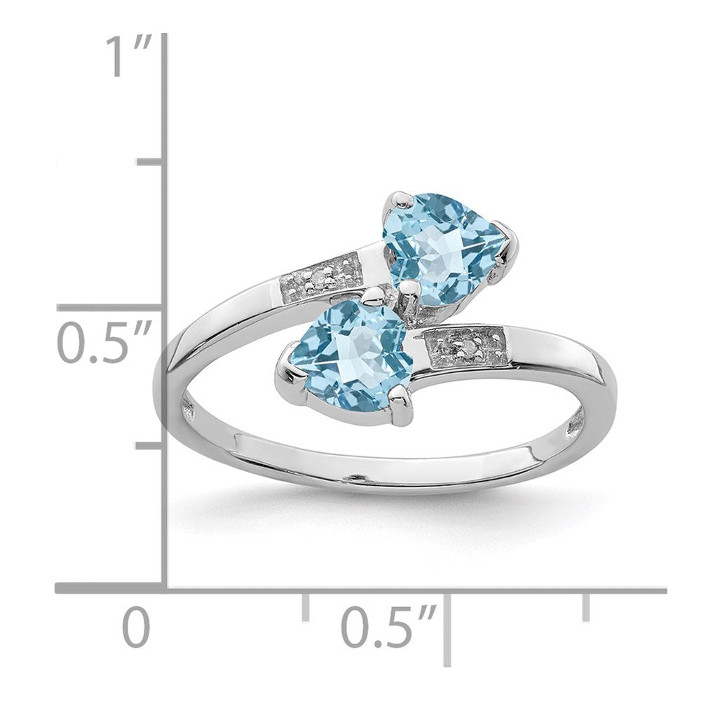 Sterling Silver Rhodium Light Swiss Blue Topaz & Diamond Heart Ring