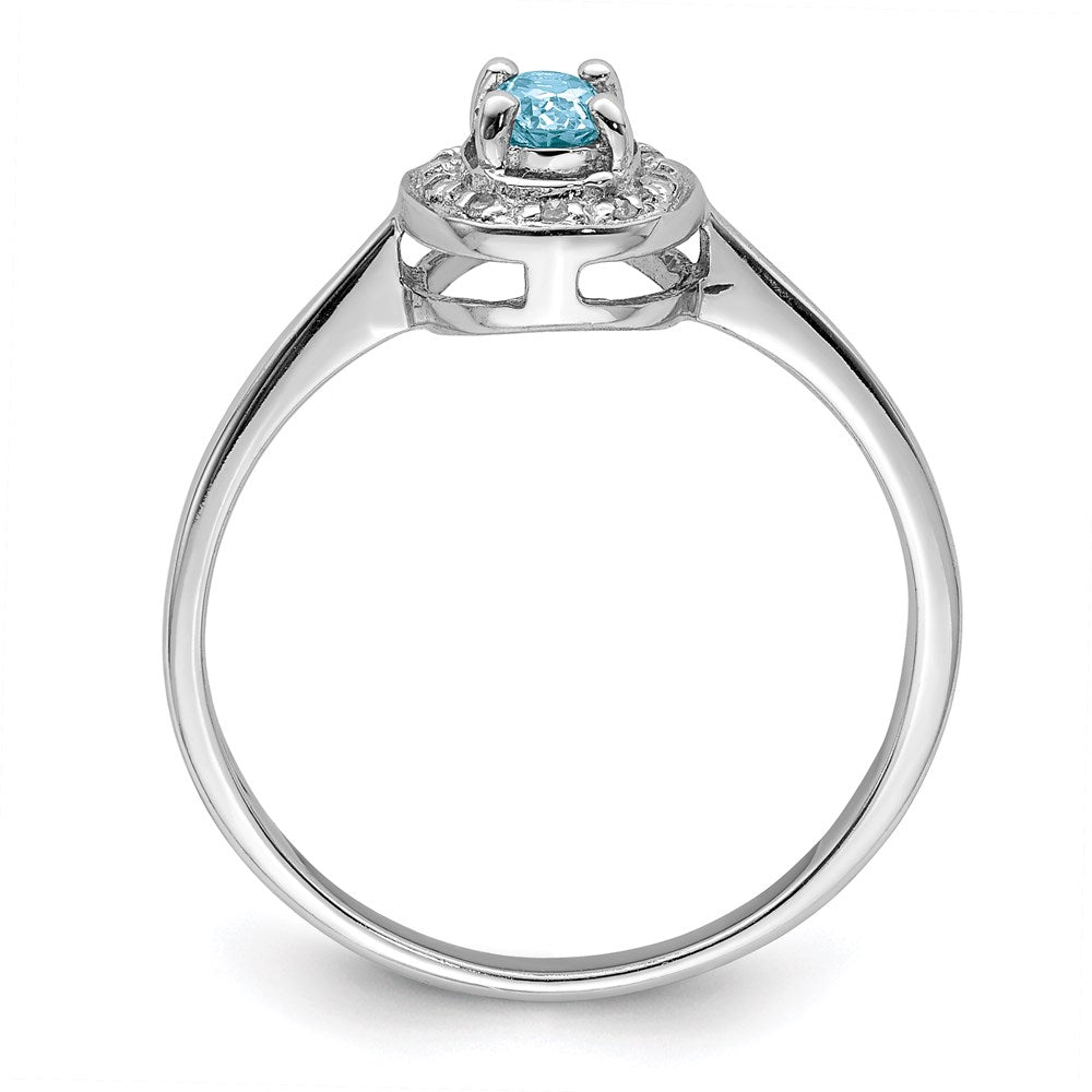 Sterling Silver Rhodium Light Swiss Blue Topaz & Diamond Ring