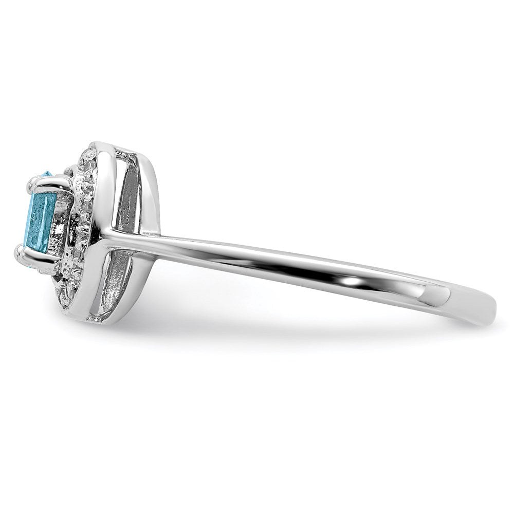 Sterling Silver Rhodium Light Swiss Blue Topaz & Diamond Ring