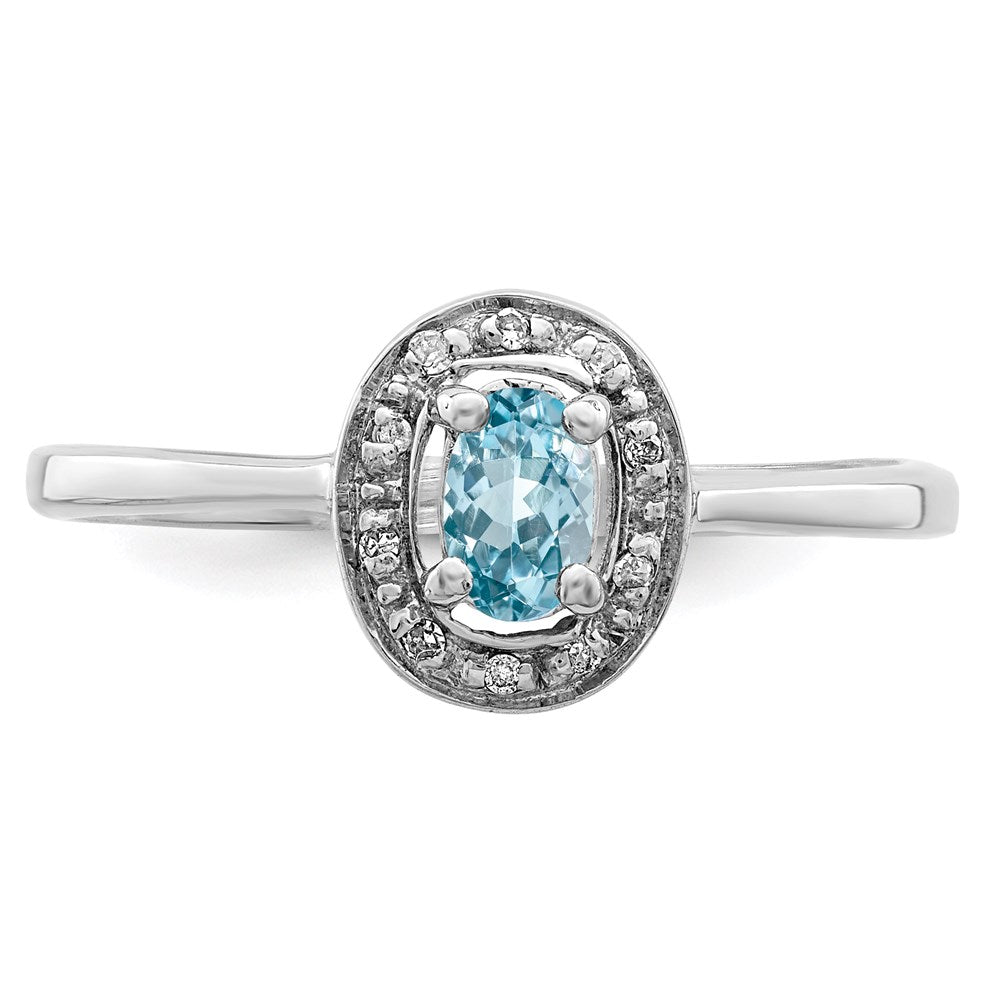 Sterling Silver Rhodium Light Swiss Blue Topaz & Diamond Ring