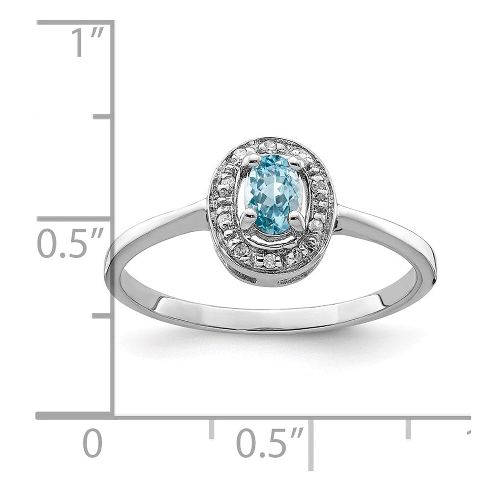 Sterling Silver Rhodium Light Swiss Blue Topaz & Diamond Ring