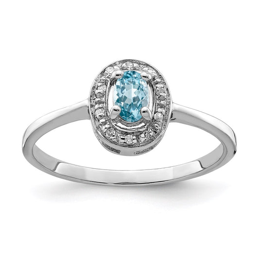 Sterling Silver Rhodium Light Swiss Blue Topaz & Diamond Ring