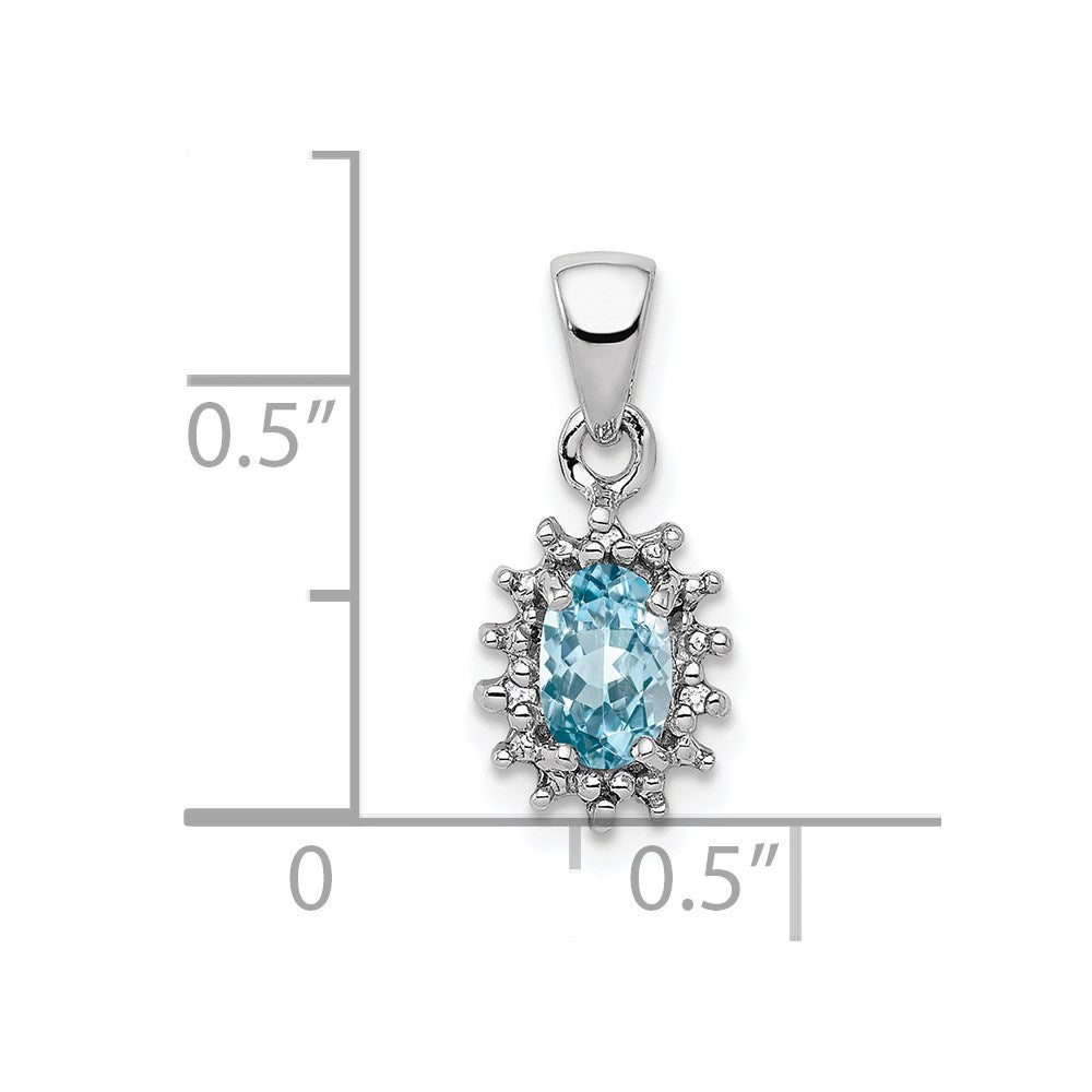 Sterling Silver Rhodium Light Swiss Blue Topaz & Diamond Pendant