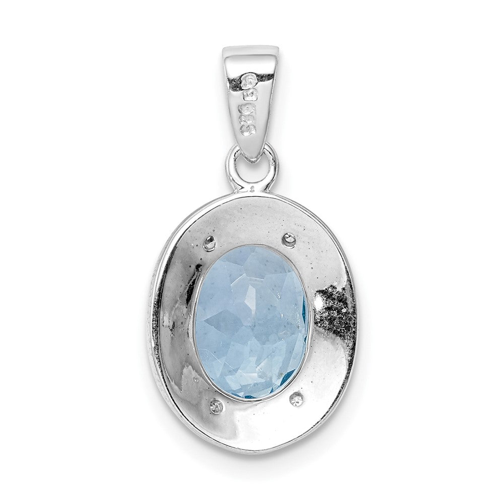 Sterling Silver Rhodium Light Swiss Blue Topaz & Diamond Pendant