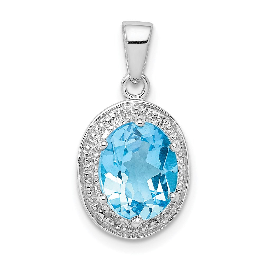 Sterling Silver Rhodium Light Swiss Blue Topaz & Diamond Pendant