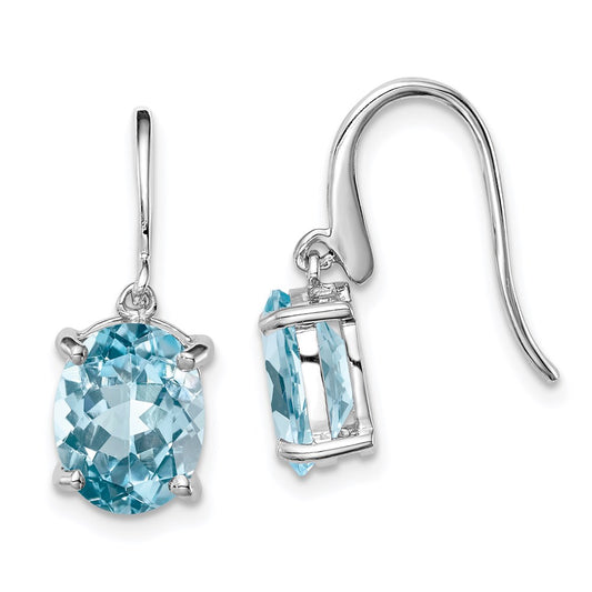 Sterling Silver Rhodium Plated Blue Topaz Wire Earrings