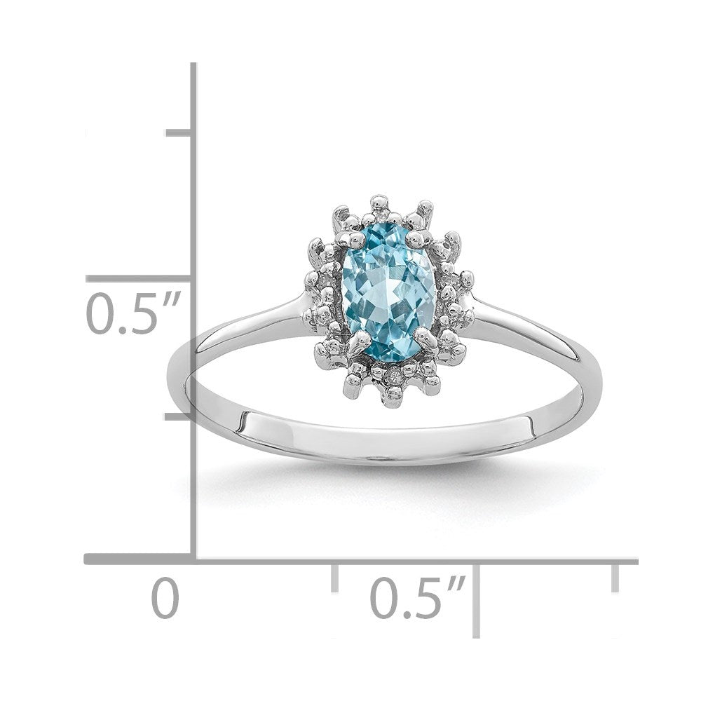 Sterling Silver Rhodium Swiss Blue Topaz Diamond Ring