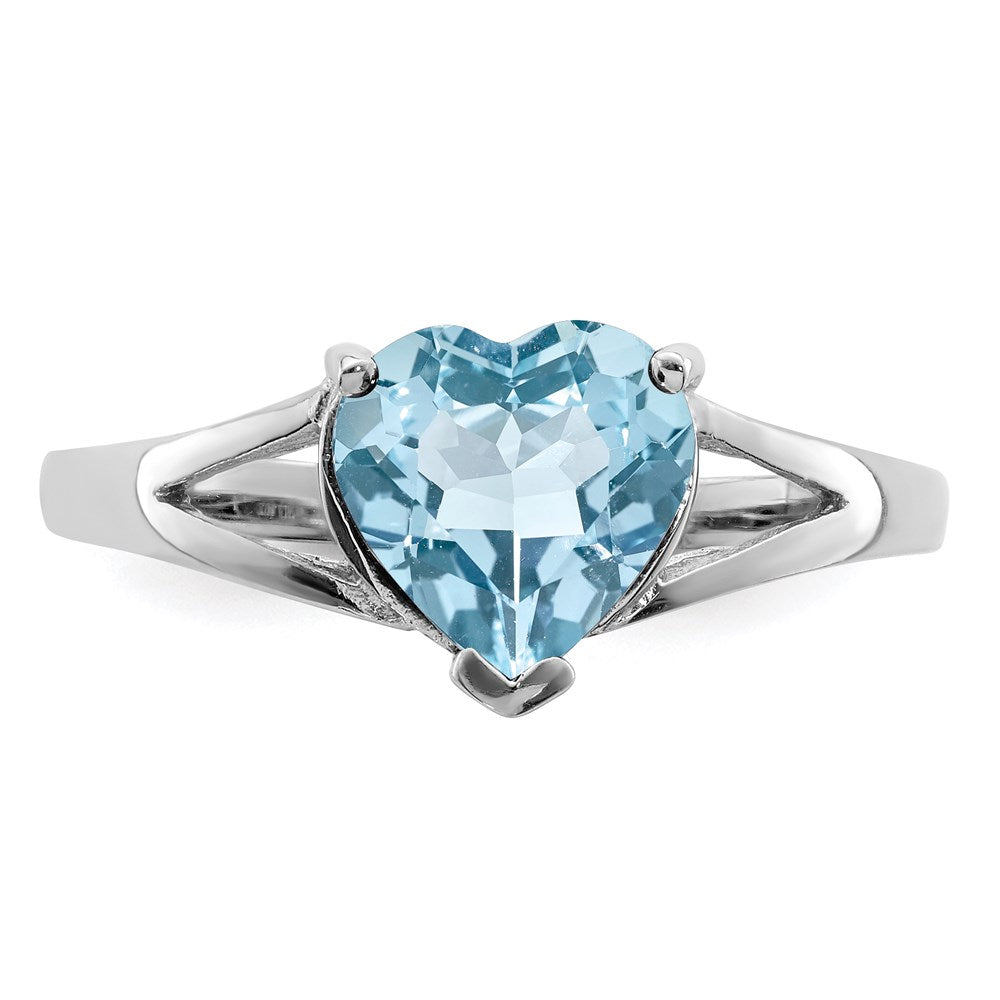 Sterling Silver Rhodium Light Swiss Blue Topaz Heart Ring