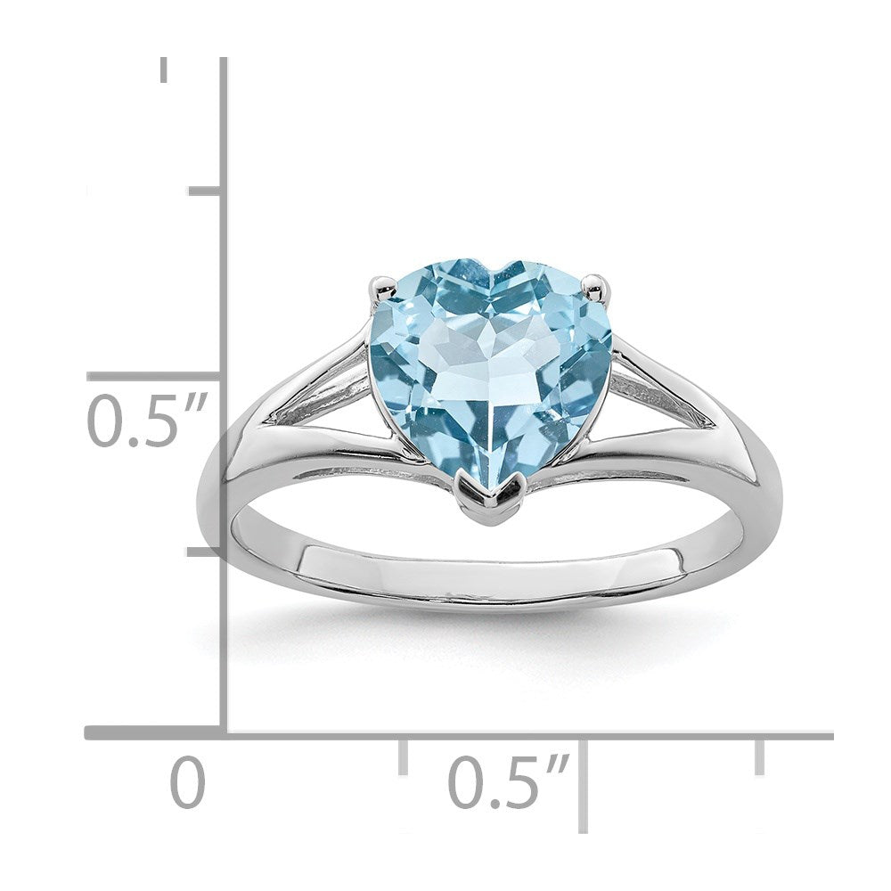 Sterling Silver Rhodium Light Swiss Blue Topaz Heart Ring