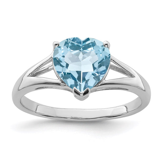 Sterling Silver Rhodium Light Swiss Blue Topaz Heart Ring