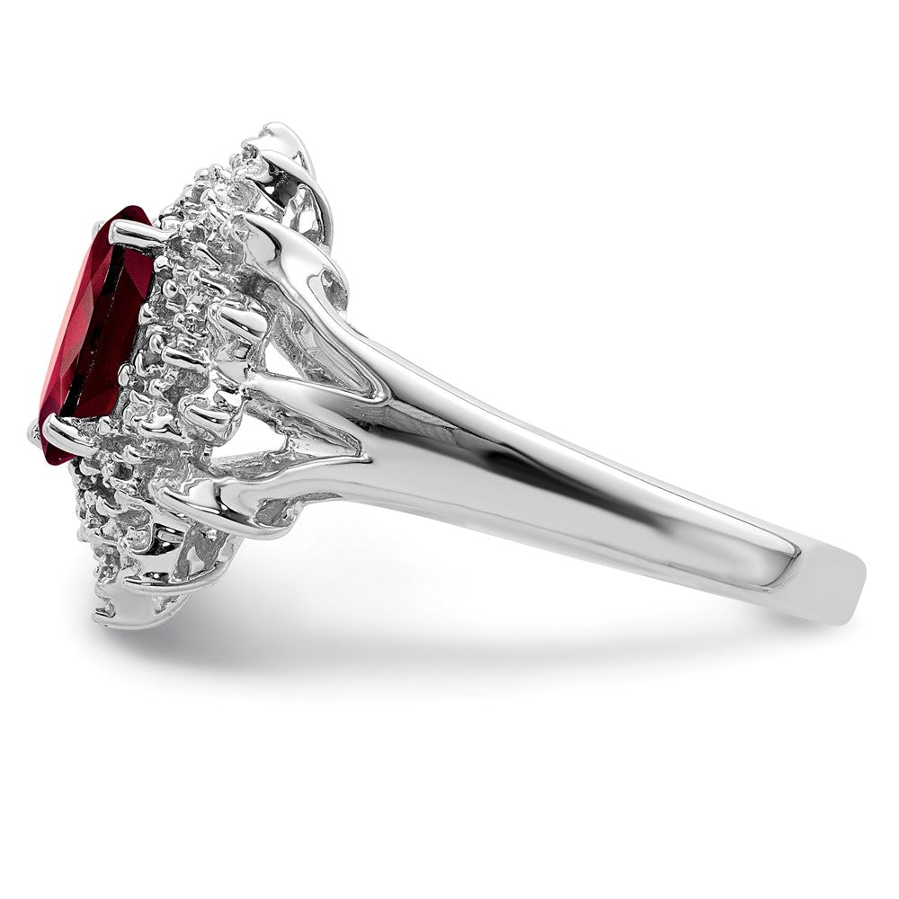 Sterling Silver Rhodium-plated Garnet & Diamond Ring