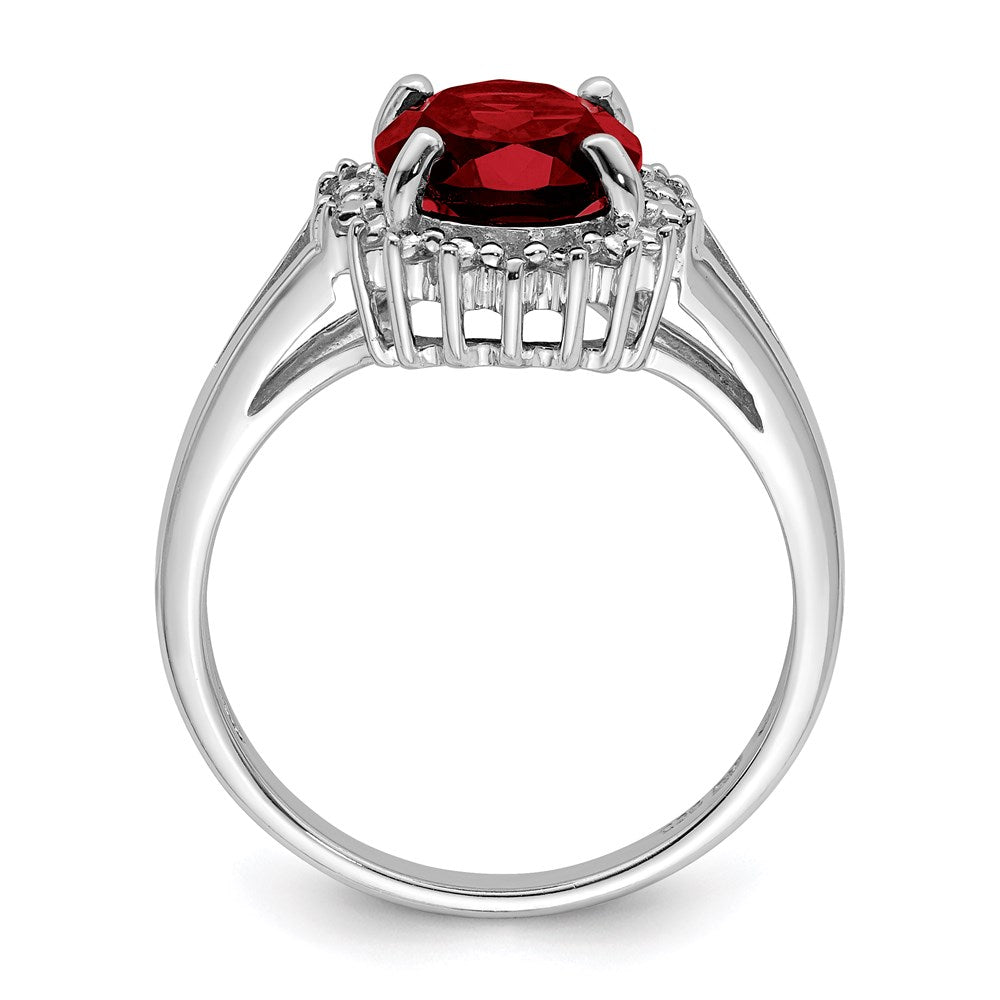 Sterling Silver Rhodium-plated Garnet & Diamond Ring