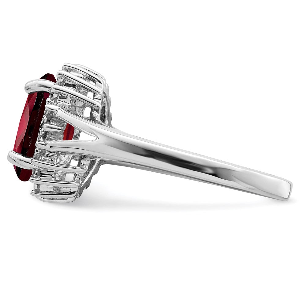 Sterling Silver Rhodium-plated Garnet & Diamond Ring