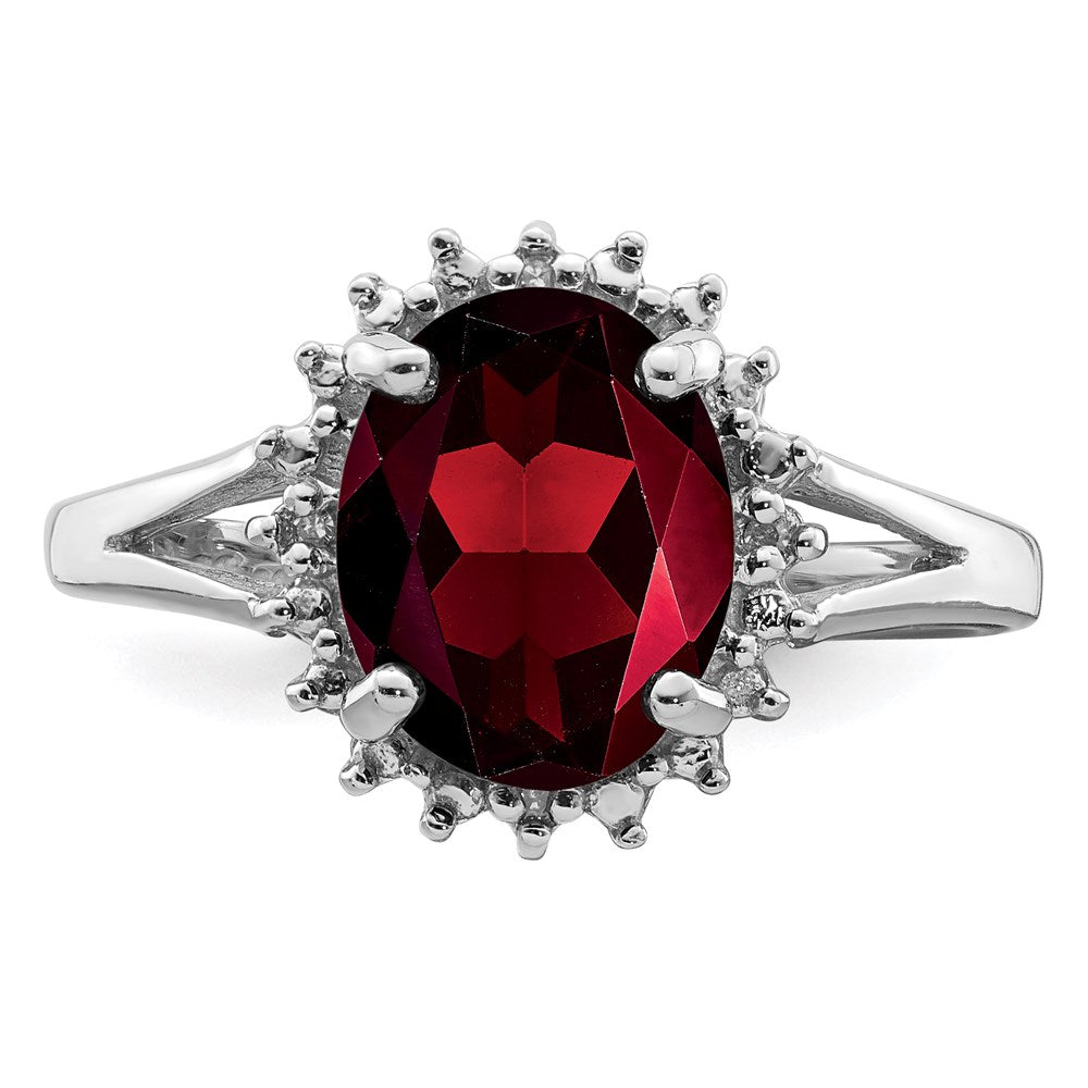 Sterling Silver Rhodium-plated Garnet & Diamond Ring