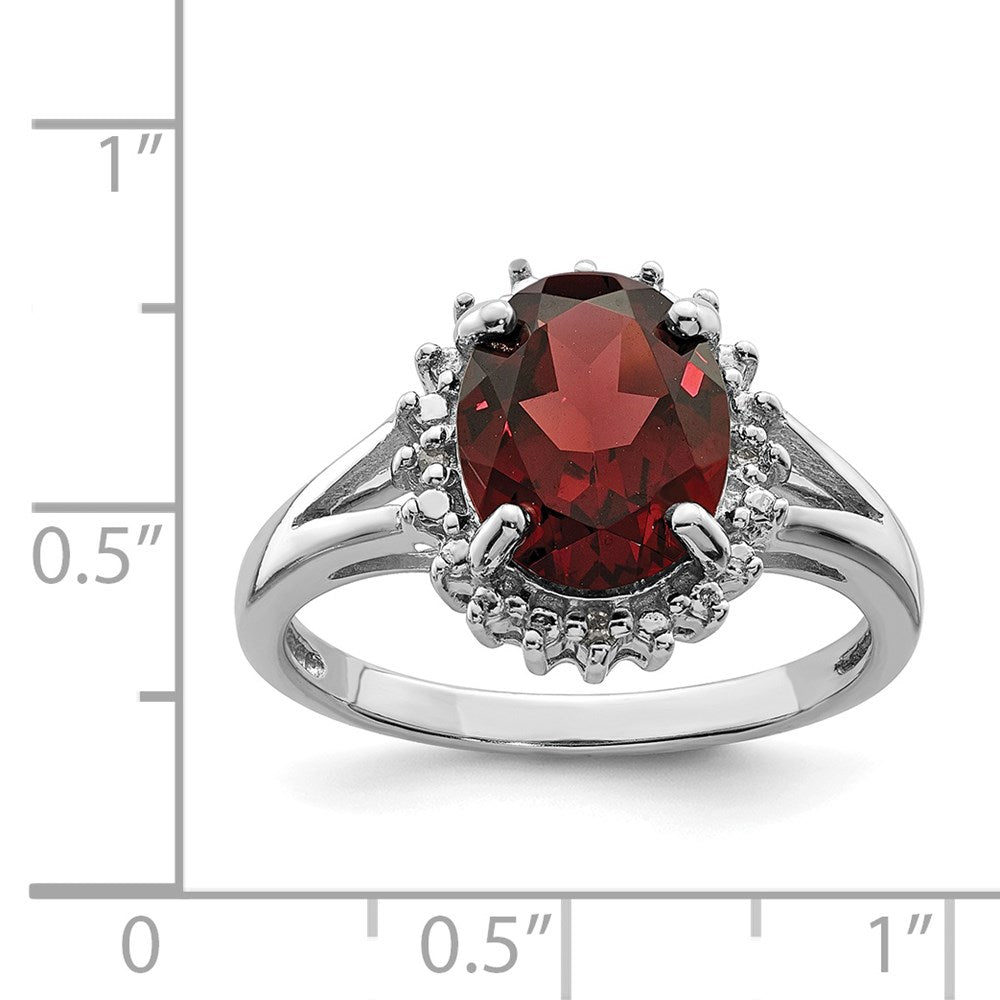 Sterling Silver Rhodium-plated Garnet & Diamond Ring