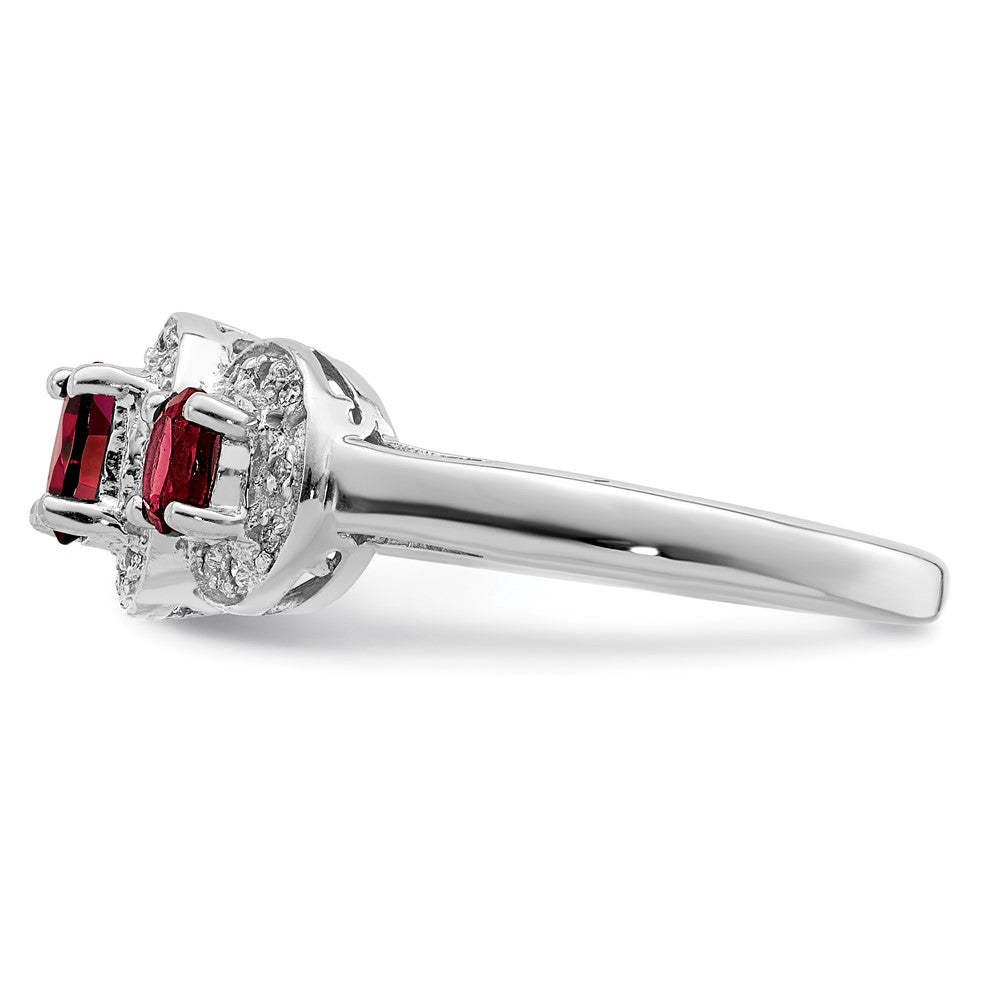 Sterling Silver Rhodium-plated 3 Stone Garnet & Diamond Ring