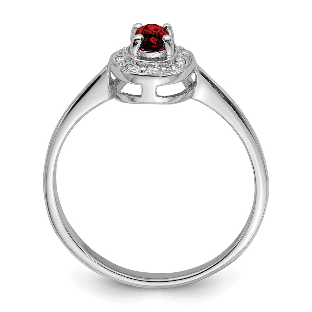 Sterling Silver Rhodium-plated Garnet & Diamond Ring