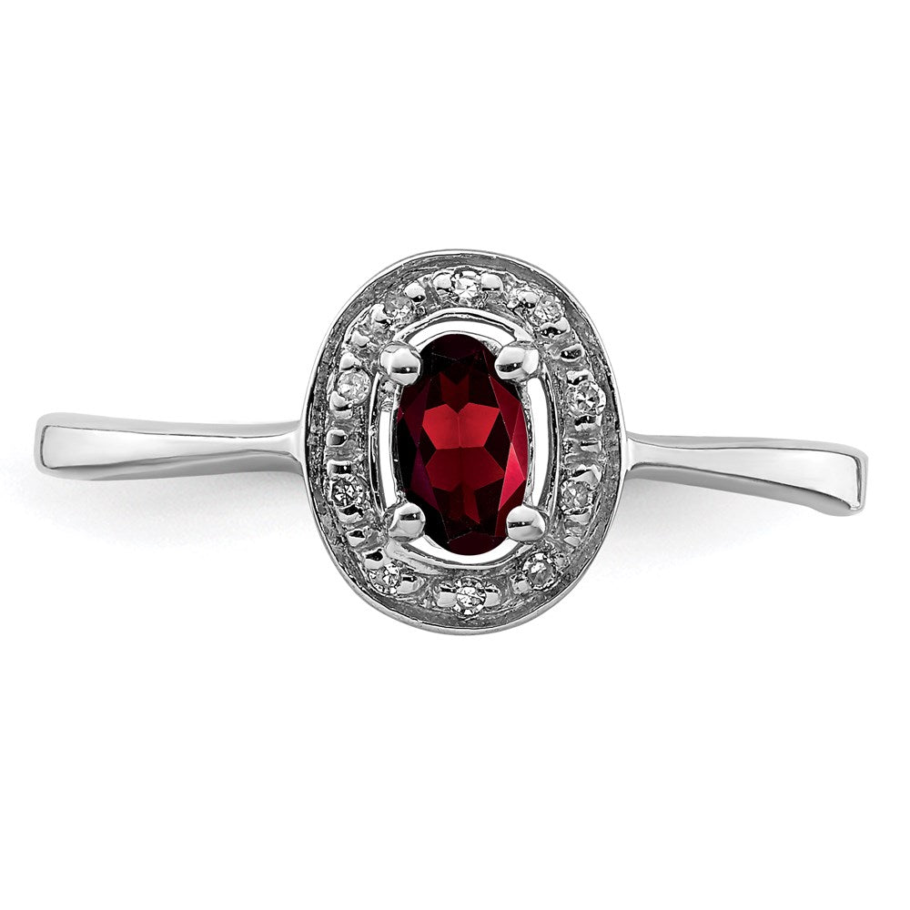 Sterling Silver Rhodium-plated Garnet & Diamond Ring