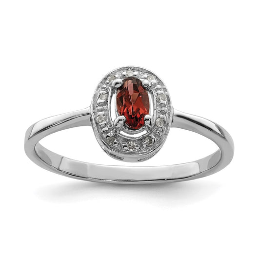 Sterling Silver Rhodium-plated Garnet & Diamond Ring