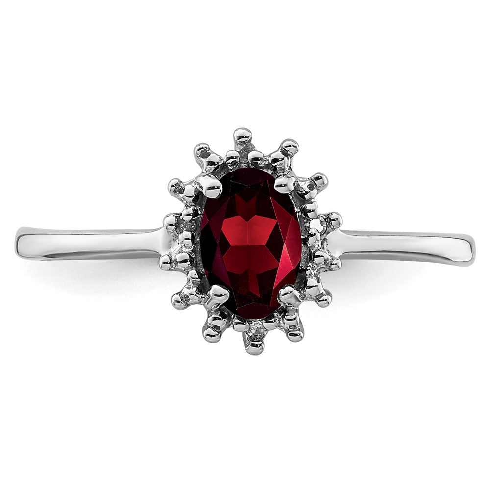 Sterling Silver Rhodium-plated Garnet Diamond Ring