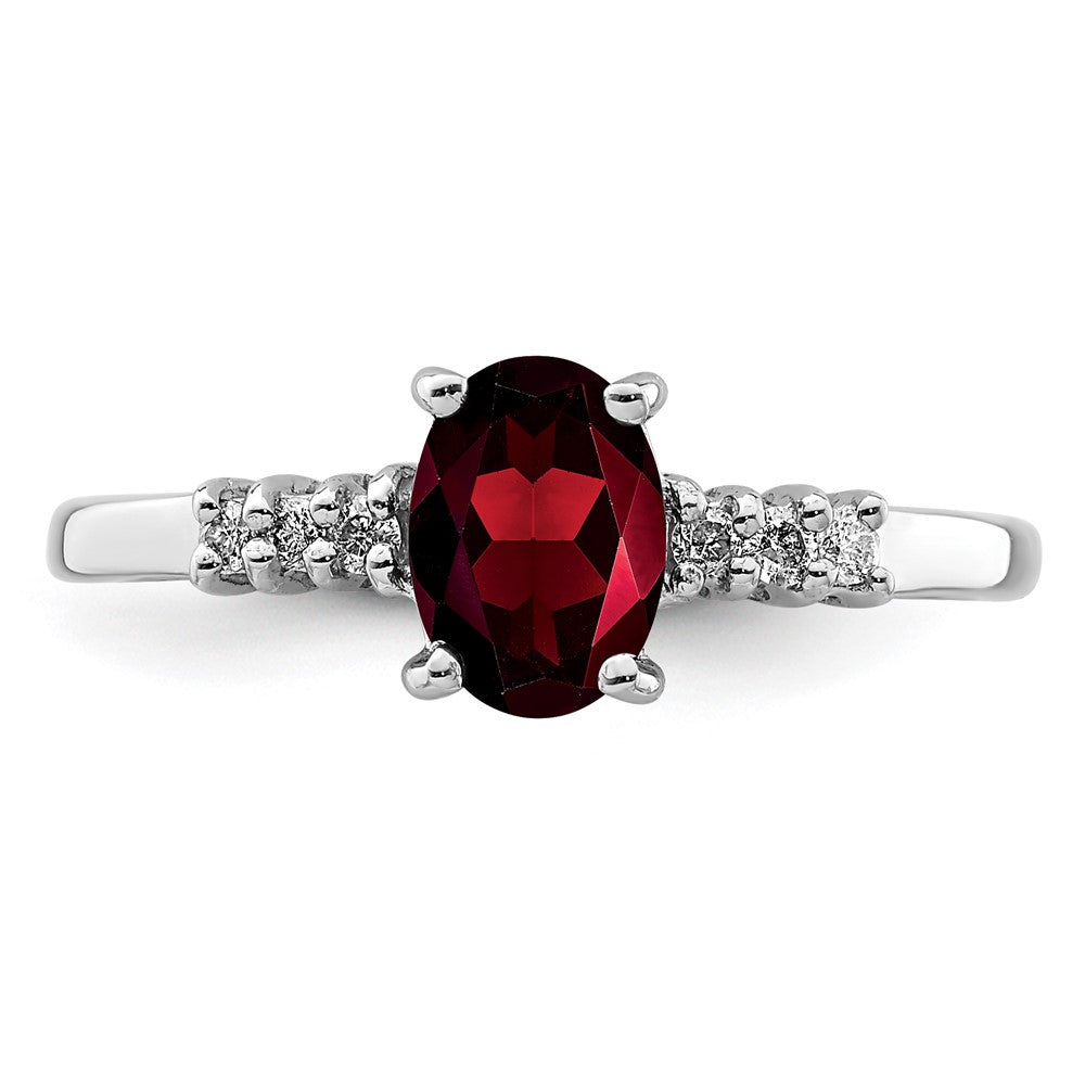 Sterling Silver Rhodium-plated Garnet & Diamond Ring