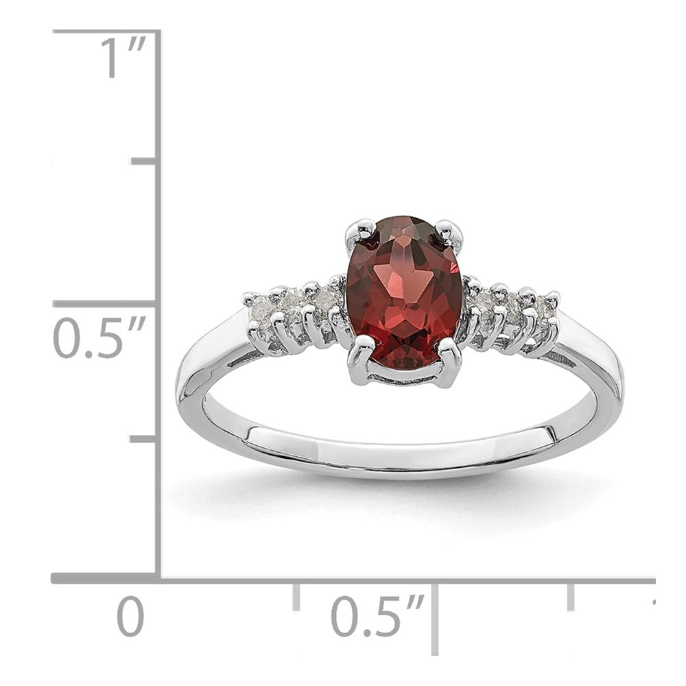 Sterling Silver Rhodium-plated Garnet & Diamond Ring