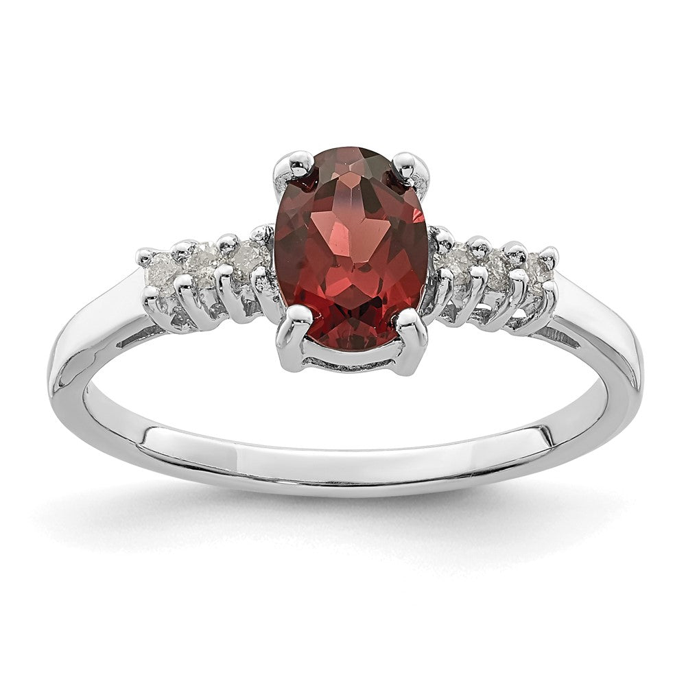 Sterling Silver Rhodium-plated Garnet & Diamond Ring