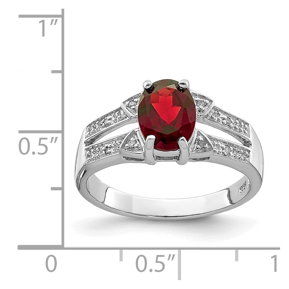 Sterling Silver Rhodium-plated Garnet & Diamond Ring