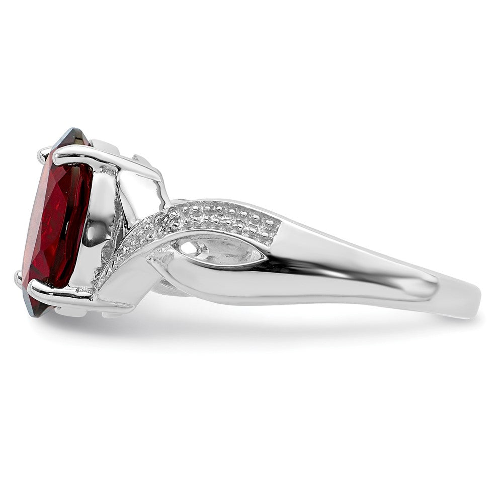 Sterling Silver Rhodium-plated Garnet & Diamond Ring