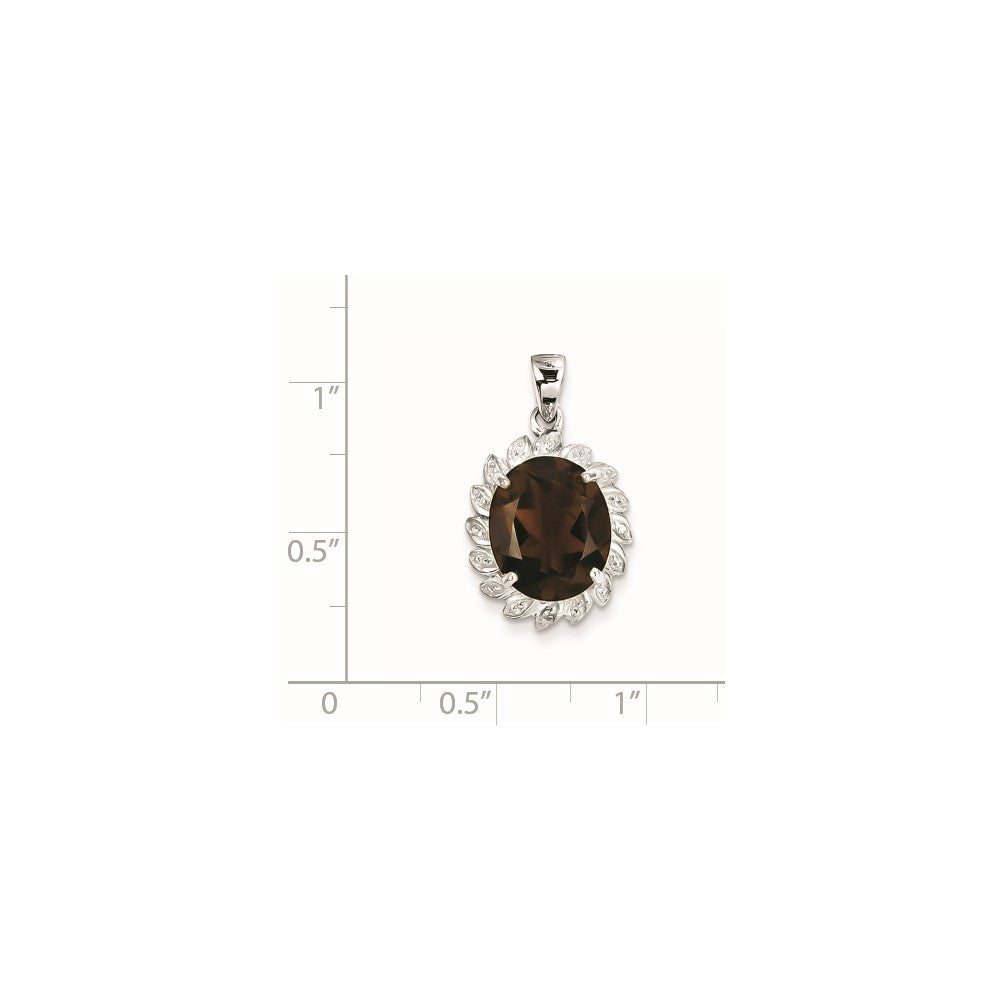 Sterling Silver Rhodium Smoky Quartz & Diamond Pendant