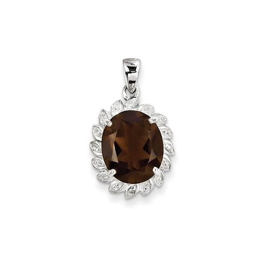 Sterling Silver Rhodium Smoky Quartz & Diamond Pendant