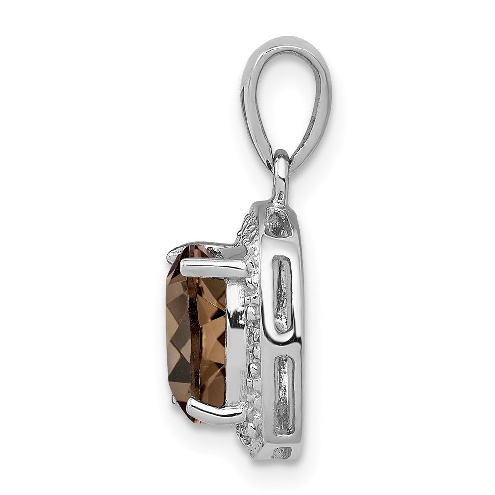 Sterling Silver Rhodium Smoky Quartz & Diamond Pendant