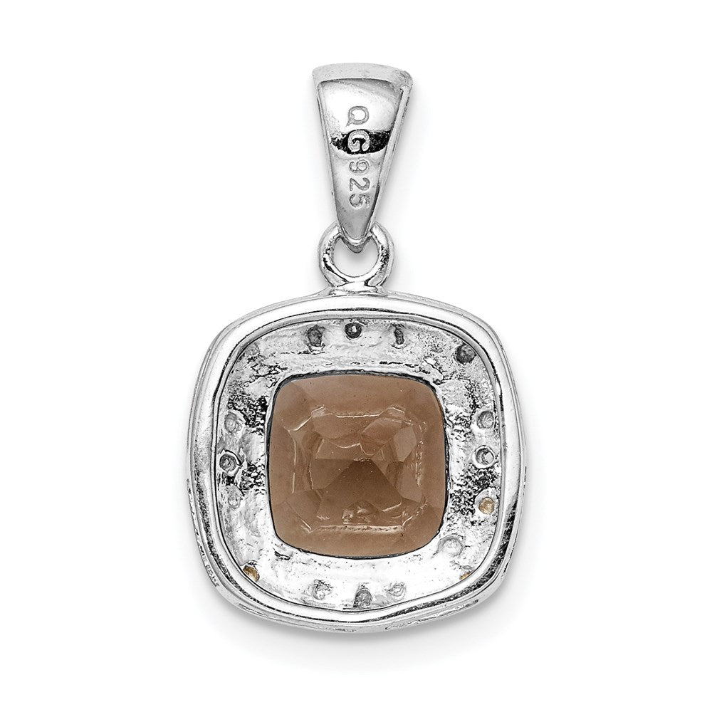 Sterling Silver Rhodium Smoky Quartz & Diamond Pendant