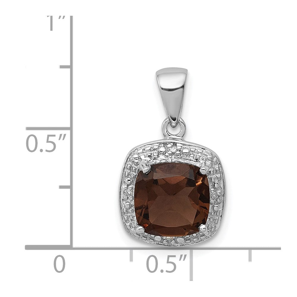 Sterling Silver Rhodium Smoky Quartz & Diamond Pendant