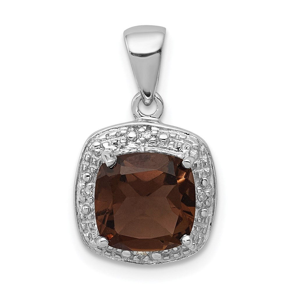 Sterling Silver Rhodium Smoky Quartz & Diamond Pendant