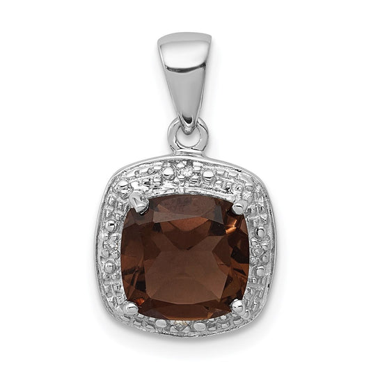 Sterling Silver Rhodium Smoky Quartz & Diamond Pendant