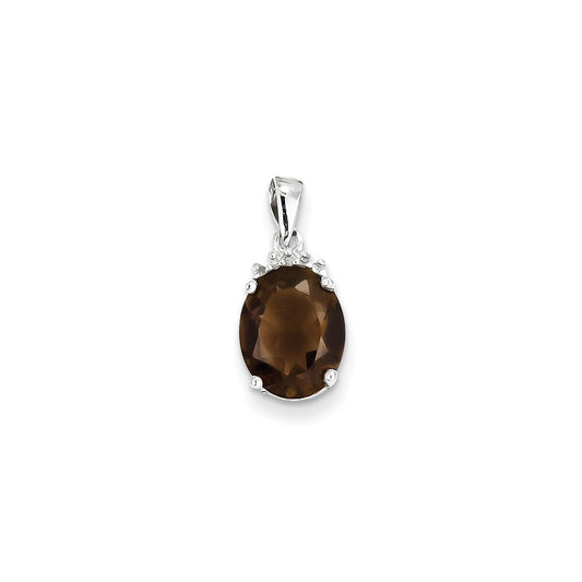 Sterling Silver Rhodium Smoky Quartz & Diamond Pendant