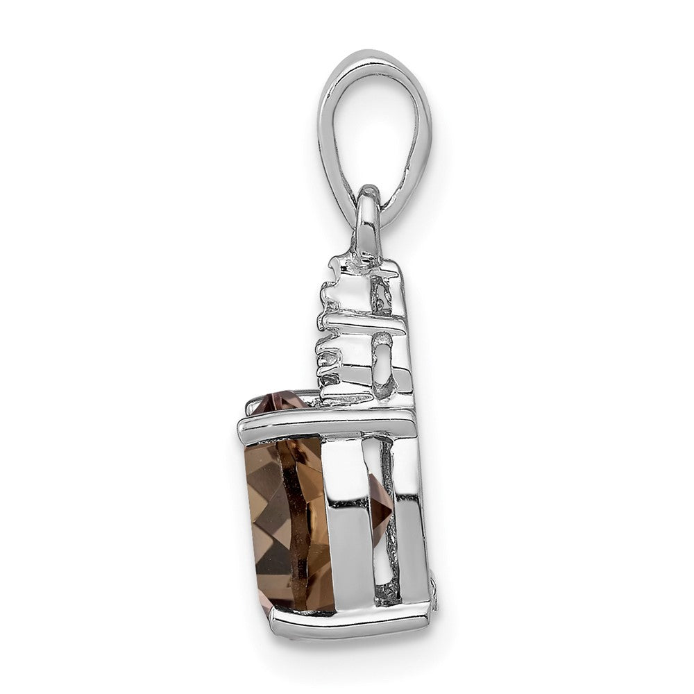 Sterling Silver Rhodium Smoky Quartz & Diamond Pendant