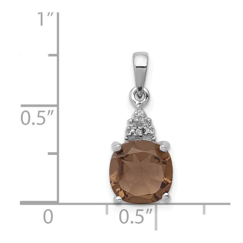 Sterling Silver Rhodium Smoky Quartz & Diamond Pendant