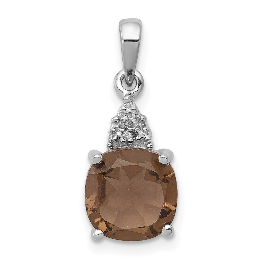 Sterling Silver Rhodium Smoky Quartz & Diamond Pendant