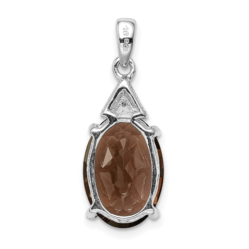 Sterling Silver Rhodium Plated Smoky Quartz and Diamond Pendant