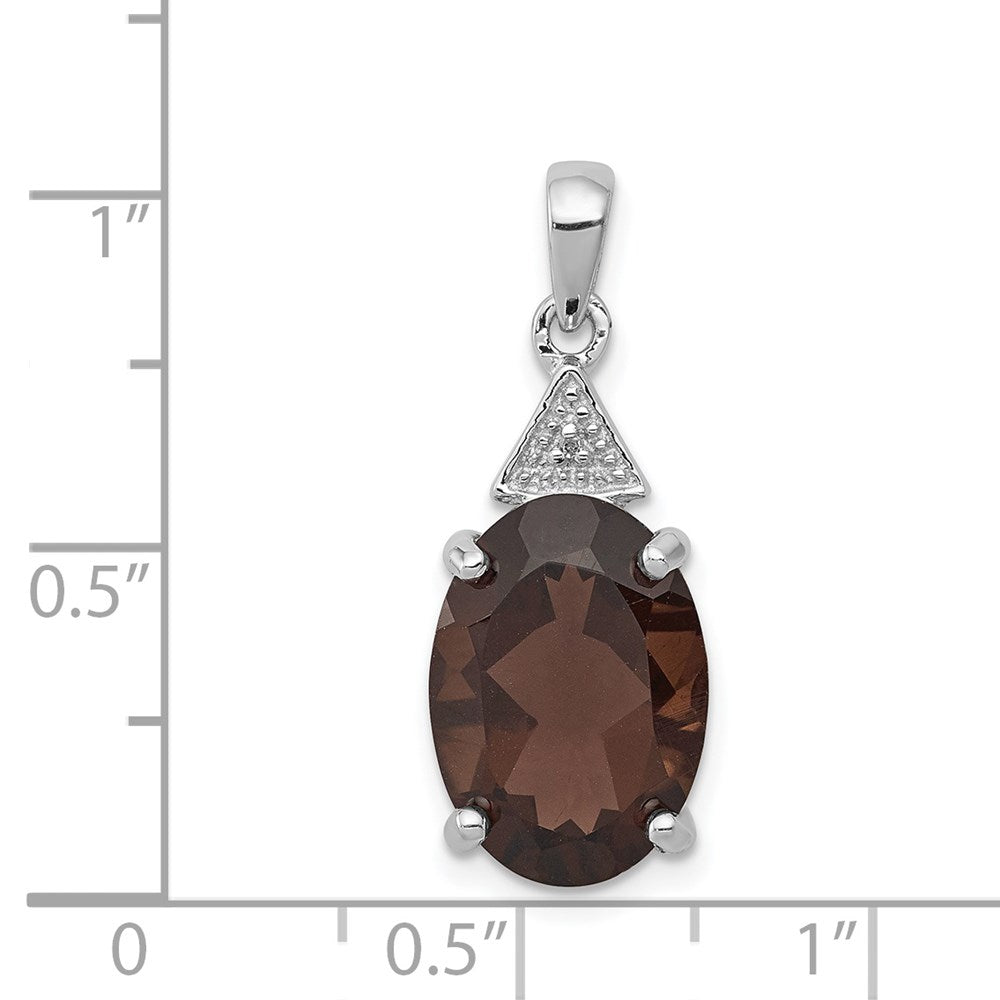 Sterling Silver Rhodium Plated Smoky Quartz and Diamond Pendant