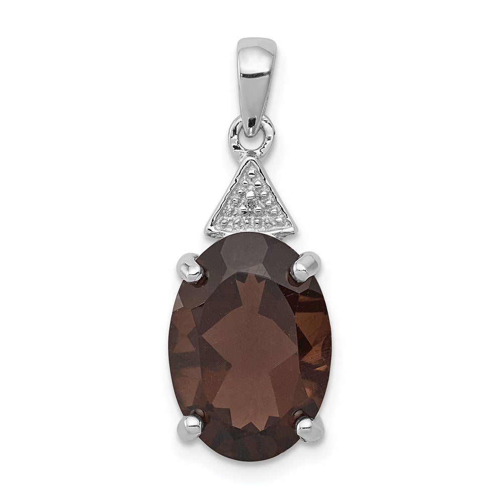 Sterling Silver Rhodium Plated Smoky Quartz and Diamond Pendant