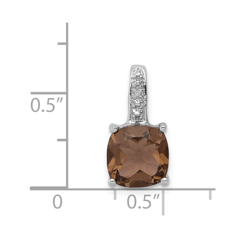 Sterling Silver Rhodium Smoky Quartz & Diamond Pendant