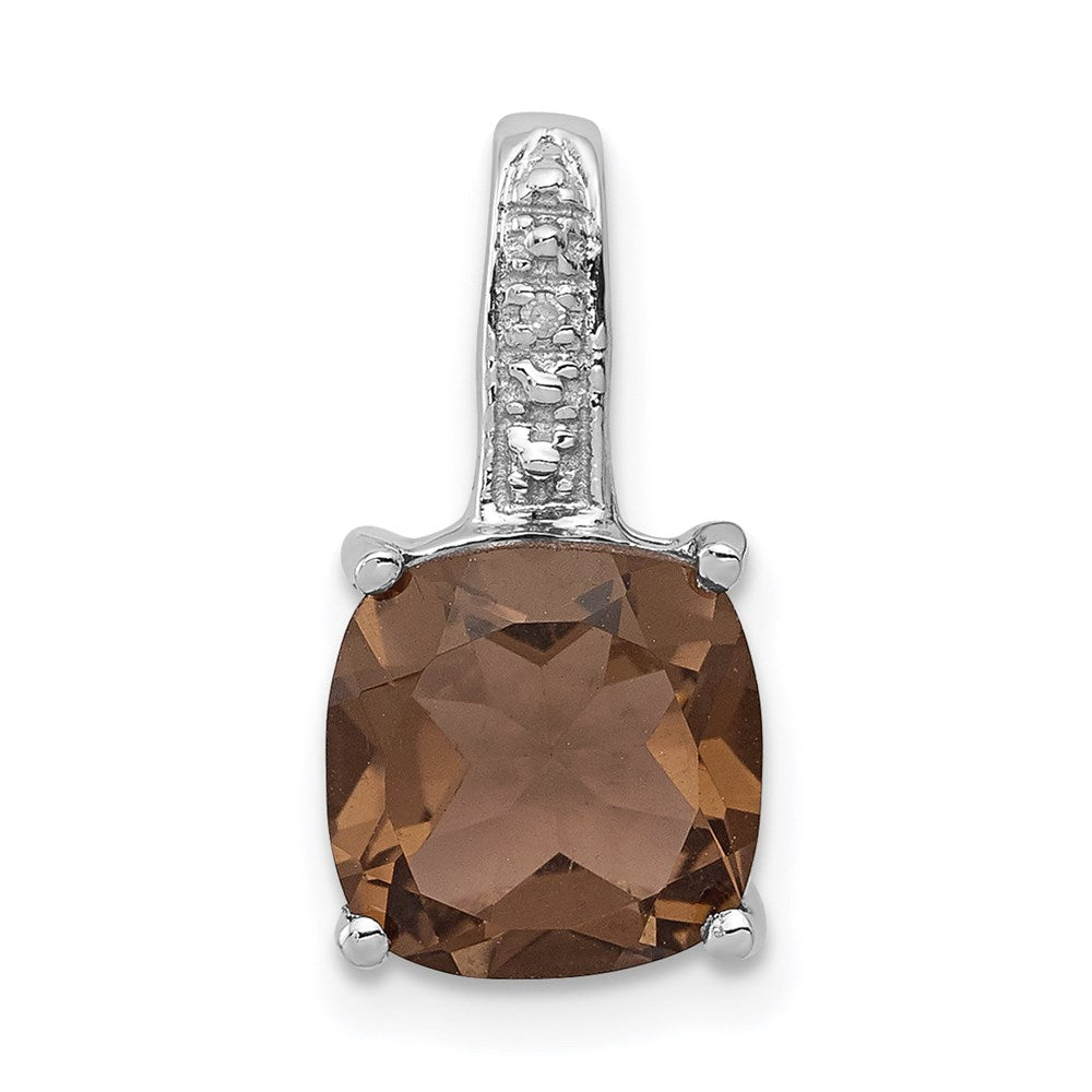 Sterling Silver Rhodium Smoky Quartz & Diamond Pendant