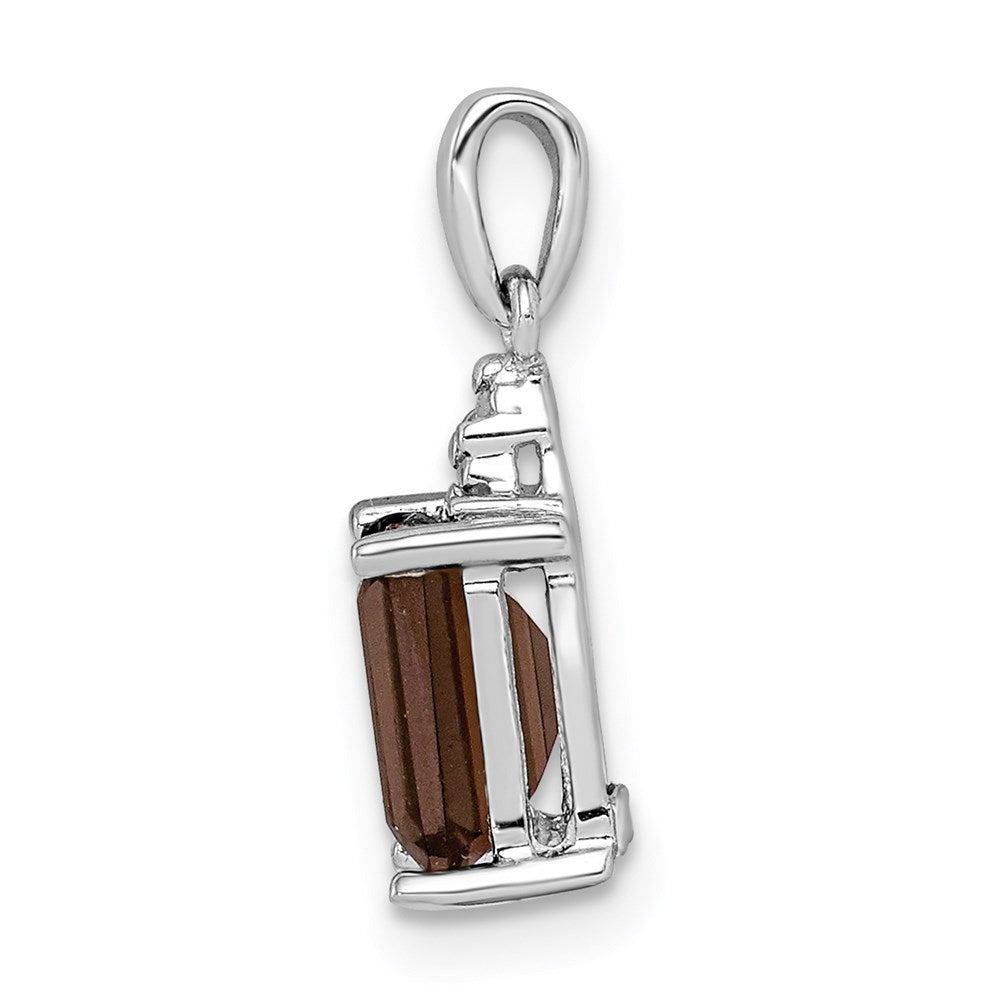 Sterling Silver Rhodium Smoky Quartz & Diamond Pendant