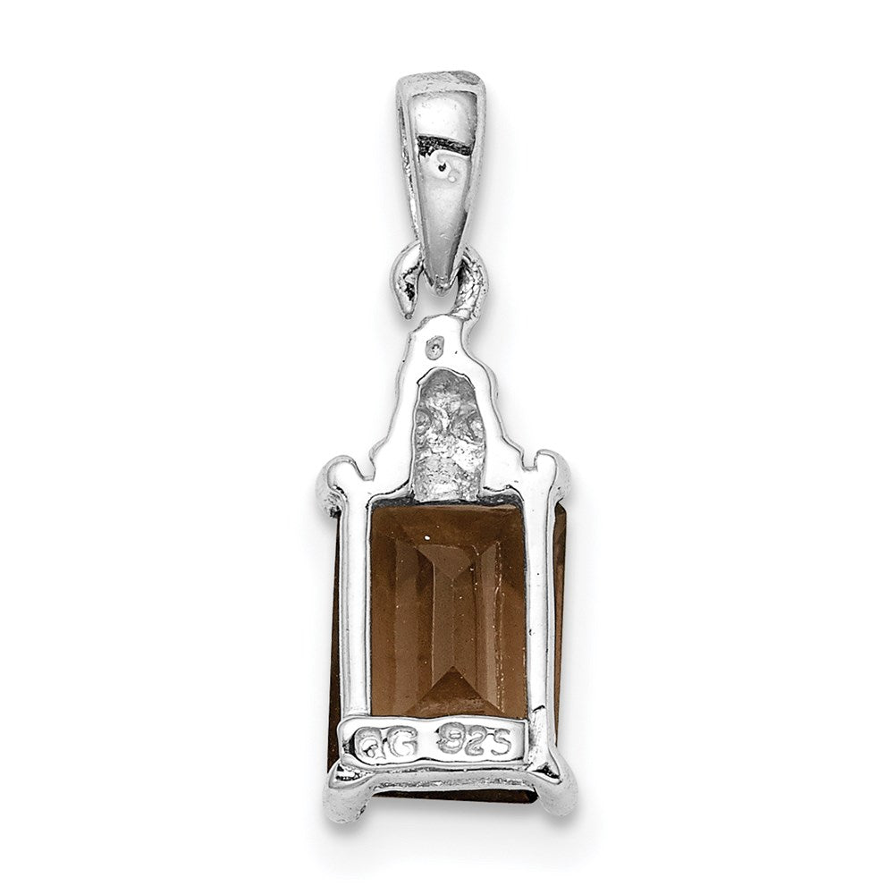 Sterling Silver Rhodium Smoky Quartz & Diamond Pendant