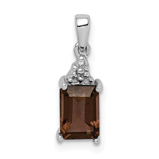 Sterling Silver Rhodium Smoky Quartz & Diamond Pendant